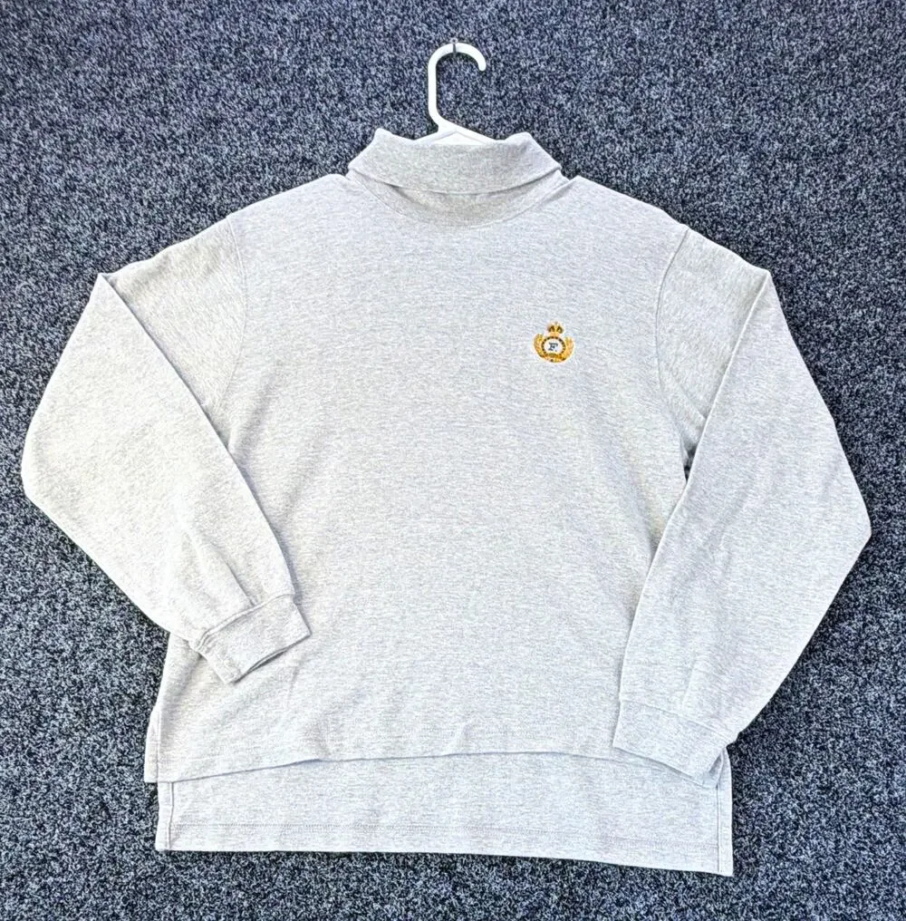 Façonnable Mens M Gray Mock Neck Cotton Knit Pullover Sweater Logo Long Sleeve